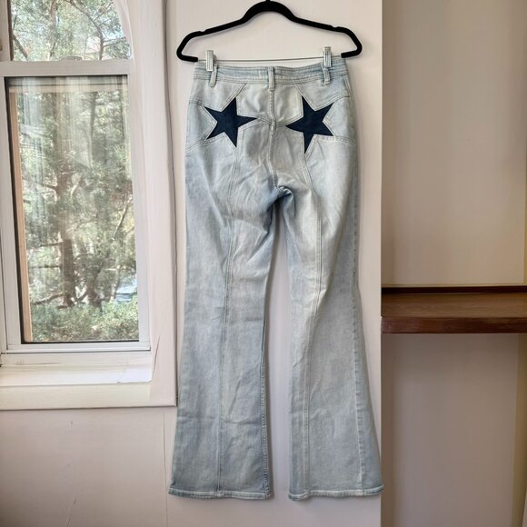Free People Firecracker Flare Jeans Blue Denim Star Patch 28 - Picture 5 of 9